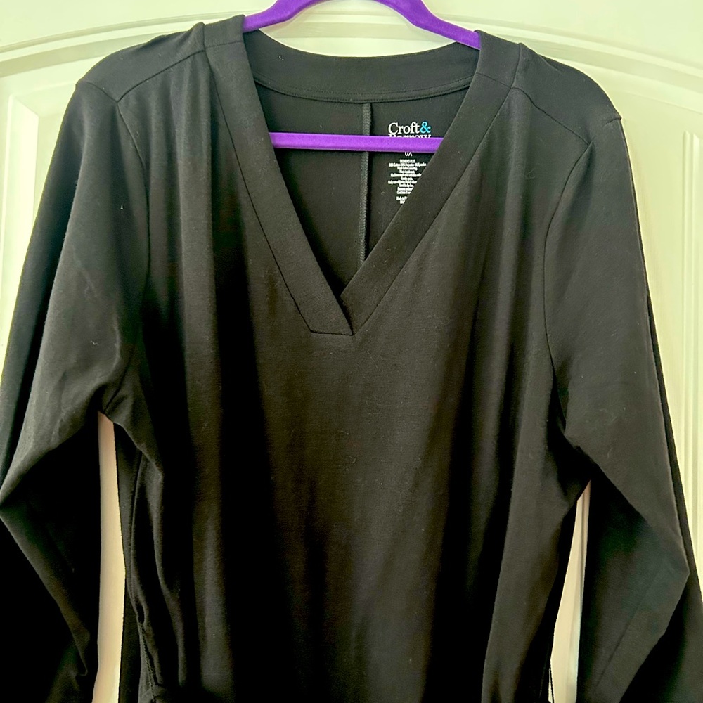 Midi dress, black knit. Versatile can be accessoried for any occasion.